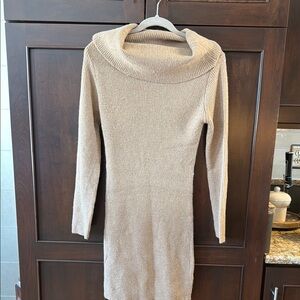 Cozy Tan Knit Sweater Dress